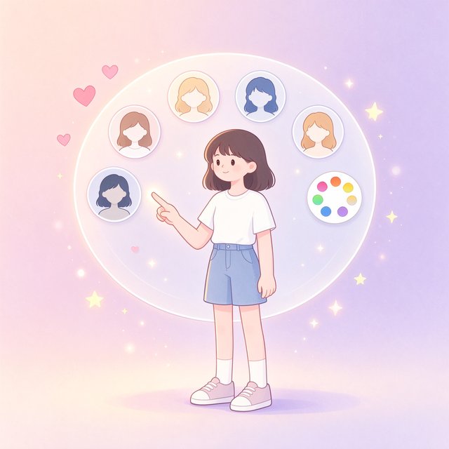 女孩自定义专属AI恋人形象与聊天风格的插画
